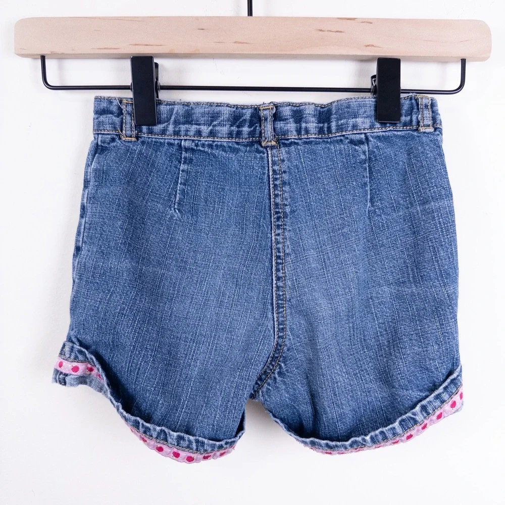 Vintage Y2K Gymboree Denim Shorts‎ Kids 3T Blue Apple Embroidery Ribbon Trim